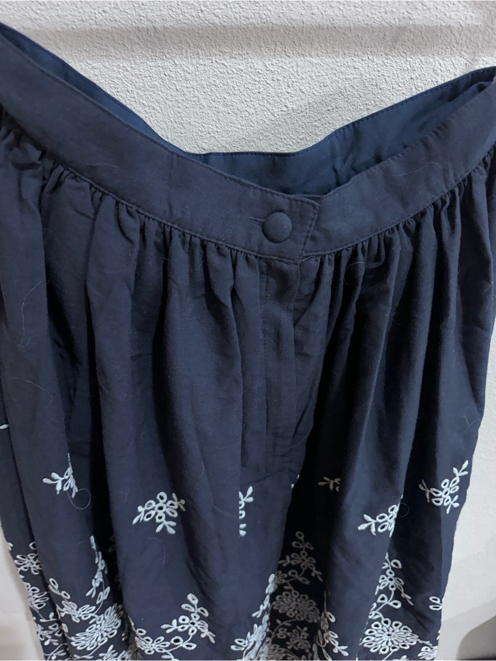 Unique Vintage Navy Skirt with White Embroidered Hem - Picture 4 of 6